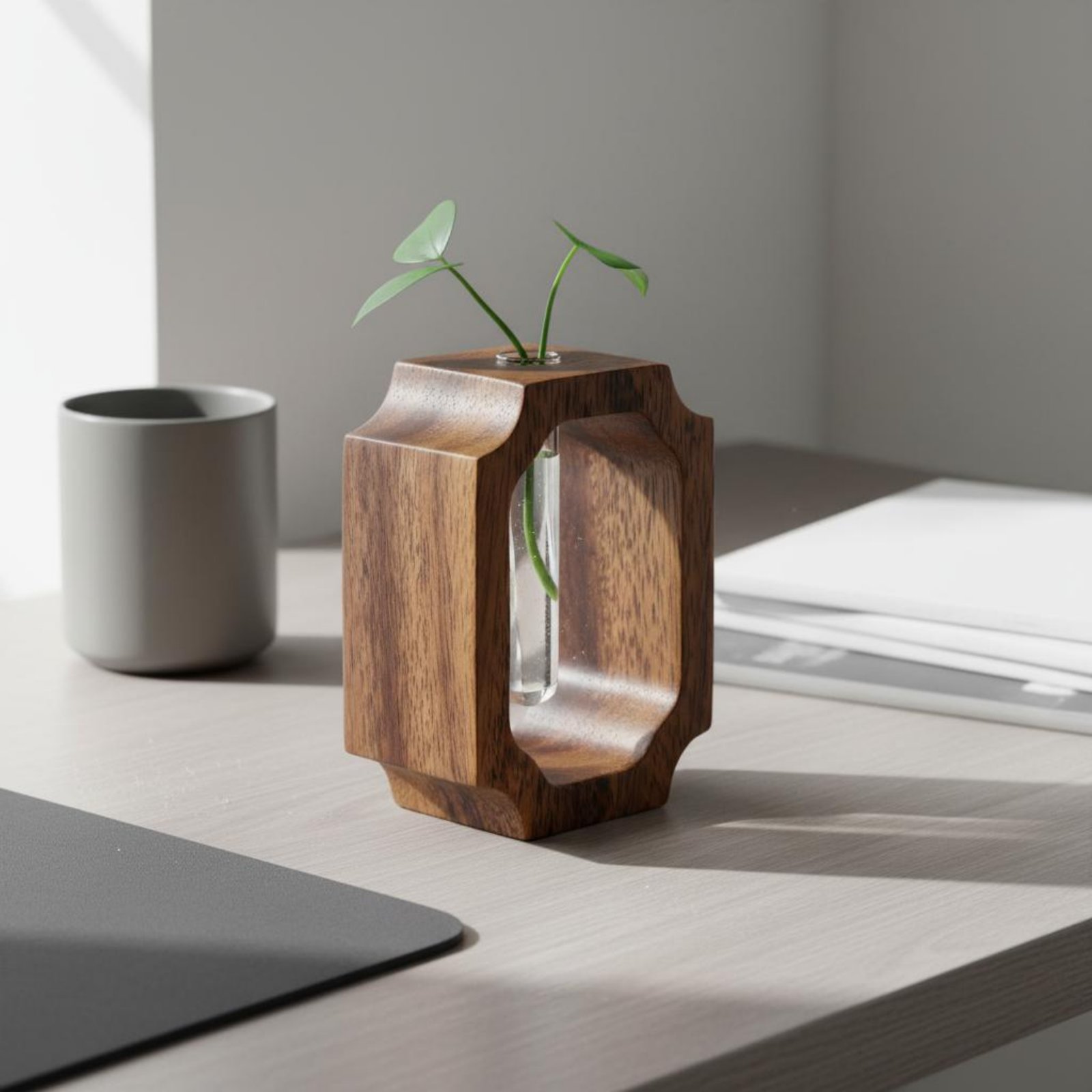 Propagation Station Vase - 호두나무 꽃병 청소가 용이한 시험관 꽃병