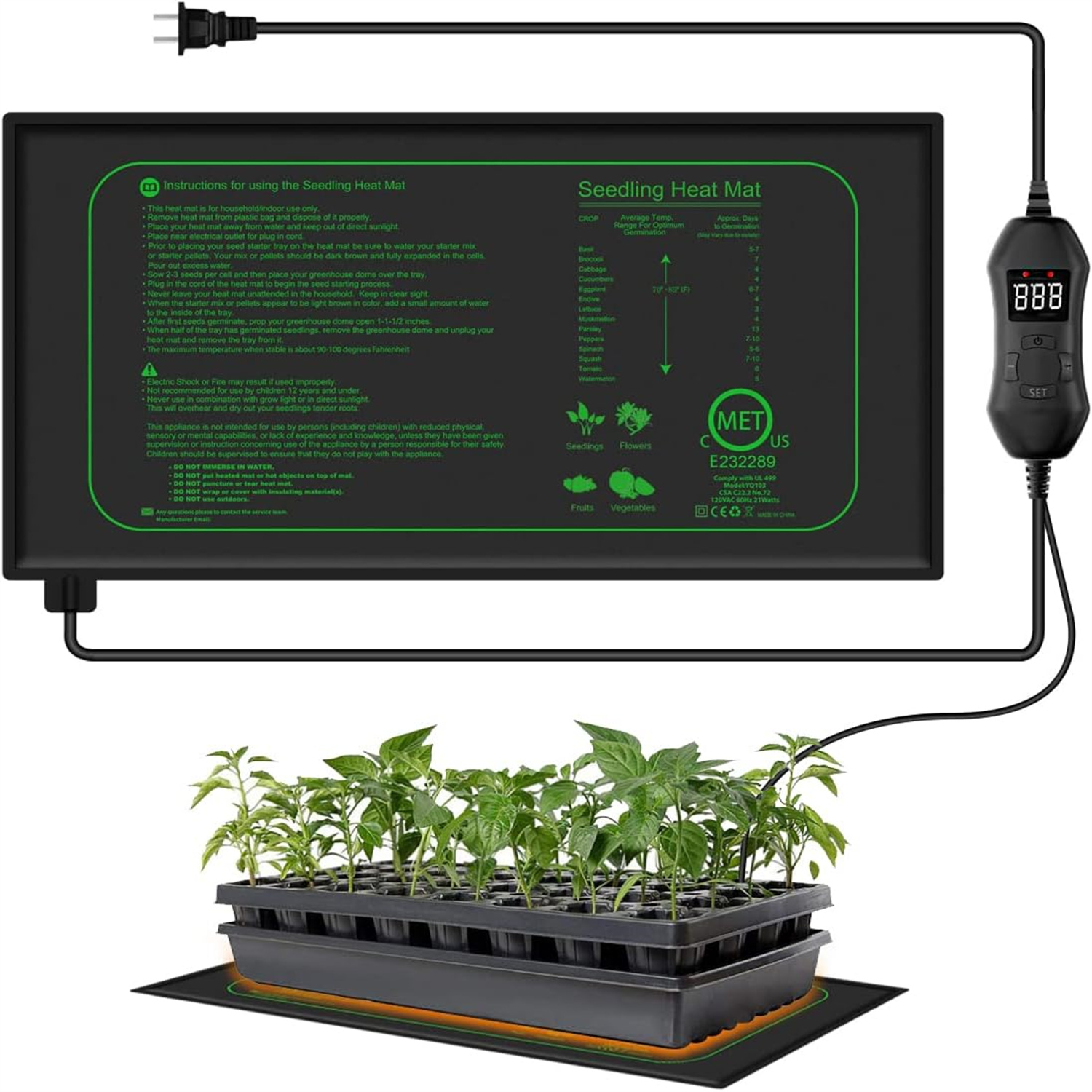 Heat Mat Seedling - 디지털 온도 조절기가 있는 묘목 열